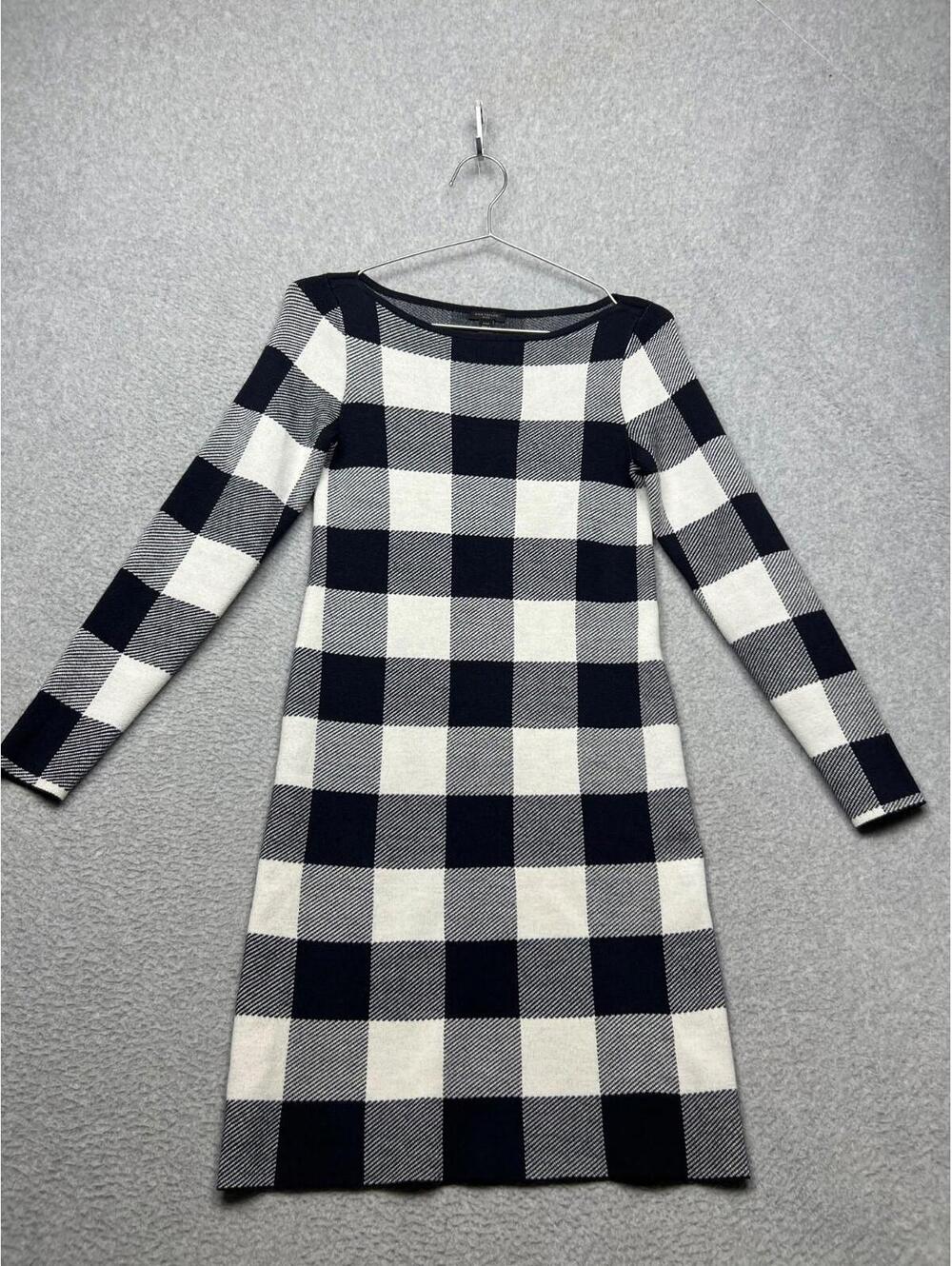 Ann Taylor Plaid Knit Sweater Shift Dress Petites XXSP Preppy Casual Navy